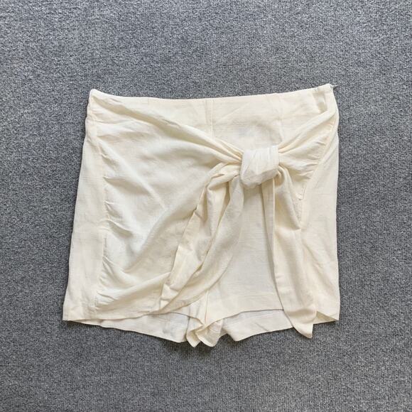 Mr. Buho Shorts Womens S Small White Cotton Tie Front Wrap Side Zip Wide Guazy - Picture 2 of 10